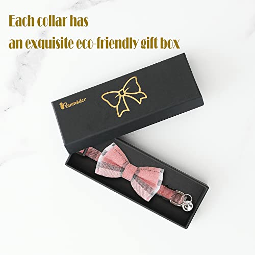 Image of Cat Collar Breakaway with Cute Bow Tie and Bell,Personalized Cute Plaid & Flower Patterns,1 or 2 Pack Gift for Adjustable Kitten Safety Collars (Pink)