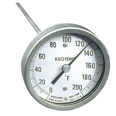 Reotemp Bimetal Thermom 3 in Dial 0 to 200F