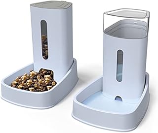 Automatic Gravity Cat Food And Water Feeder Waterer Dispenser Set for Dog Pet Puppy Kitten Big Capacity 3.8 L x 2 (Grey)