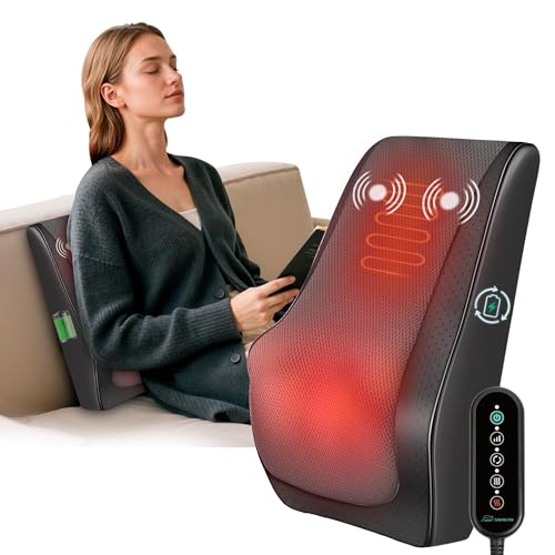 Snailax Shiatsu Back Massager with Heat - Vibration Rechargeable Cordless Neck Back Massager for Pain Relief Deep Tissue 4D Deep Kneading Back Massage Pillow Gifts for Mom Father Home Office Use