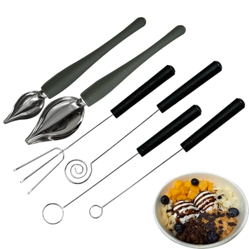 4 Candy Chocolate Dipping Fork Spoons Tools Set 2 Culinary Drawing Decorating Spoon Set,Stainless Steel Kitchen Cooking Plated Art Decoration Spoons for Decorative Plates Cake Creamer Coffee