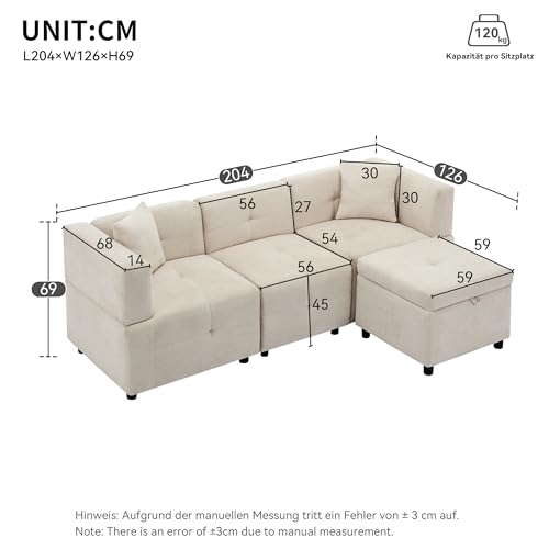 Canapé d'angle 3 places rangement beige Merax