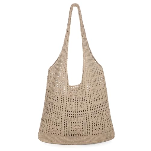 Image of XZQTIVE Crochet Tote Bag for Women Mesh Beach bag for Summer Vacation Aesthetic Hobo Knit Shoulder Bag