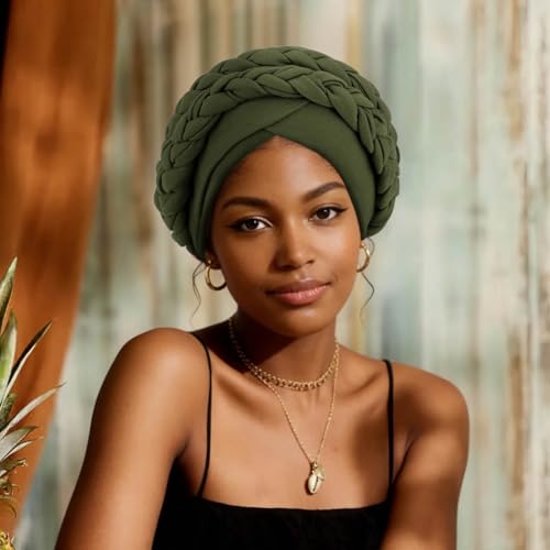 Image of DRESHOW African Women Turban Caps Beanie Twist Headscarf Pre-Tied Double Twisted Braids Headwraps for Women Chemo Cancer Cap