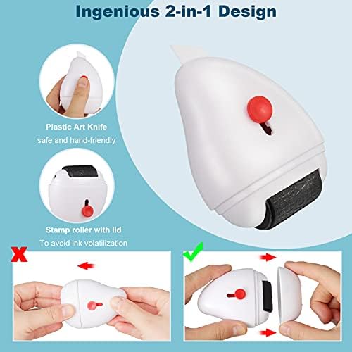 Identity Protection Roller Stamp with Cutting Tool Wide Rolling Theft Identity Prevention Stamp for Secure Confidential ID Blackout Security, Anti Theft and Privacy Safety (White)