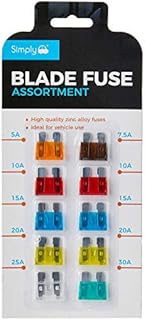 Simply BF819 Alloy Blade Fuse Assortment, High Quality Alloy Blade Fuse, Ideal for Vehicle Use, 10 Pieces and 7 Types 5A 7.5A 10A 15A 20A 25A 30A Multi-Function Car fuse, Set of 10