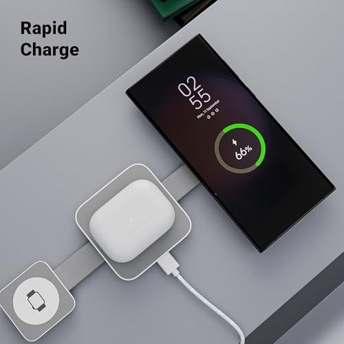 Image of Zebronics 3 in 1 Wireless Foldable Charging Pad, 23W Output, MagSafe Compatible, Fast Charging, Built-in Protection, FOD, 1m Type-C Cable, for iPhone 16 /15 /14 /13 /12 Series (MagBoost 20, Matt White)