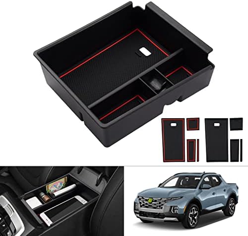 Autorder Customized Match for Heart Console Organizer Hyundai Santa Cruz 2022 2023 Inside Equipment Armrest Storage Field Secondary Insert Tray Black with 2 Shade Mats