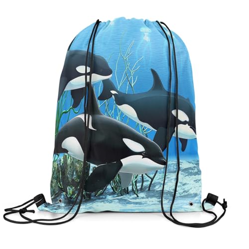 Erosebridal Cute Dolphin Draw String Back Bag 13X15.7,3D Kawaii Dolphin String Backpack,Underwater World Drawstring Backpack,World Oasis Drawstring Bags For Sport Gym Swim Yoga,Foldable2