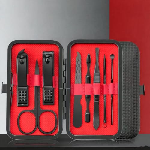 8pcs Black red Nail Clippers Kit, Ultra Sharp Sturdy Fingernail Cutters, Professional Nail Clippers Pedicure Care Tools, Toenail Clipper Cutters for Men and Women Nail Trimmer