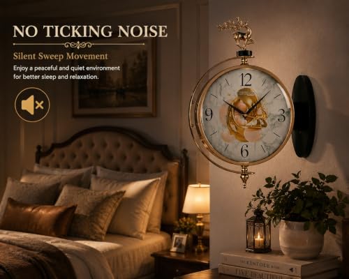 Image of Prakal Home Decor Double Sided Round Wall Mount Station Clocks Watchs Double Face Wall Clock Vintage Retro Metal Frame Glass Dial Cover (W8 Green)