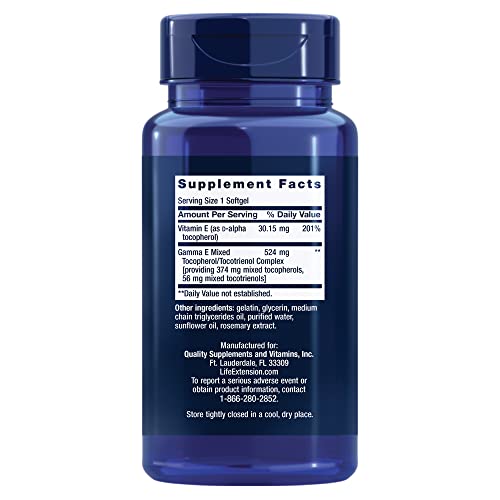 Life Extension Gamma E Mixed Tocopherols & Tocotrienols - Complete Spectrum Of Vitamin E For Antioxidant Protection - Gluten-Free, Non-Gmo - 60 Softgels #TOP1