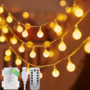 taiyongkang Lichterkette Innen, 6M 40LED Globe Lichterkette indoor, Batterie + USB betrieben, lichterkette warmweiß innen mit Timer und 8 Modi, für Weihnachten, Zimmer, Garten, Festliche Dekoration