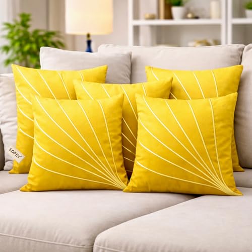 Image of LOFEY Dupion Silk Cushion Cover, 16 x 16 Inch (40 x 40 cm), Decorative Sofa Pillow Cover, Zipper Closure (2, Yellow)