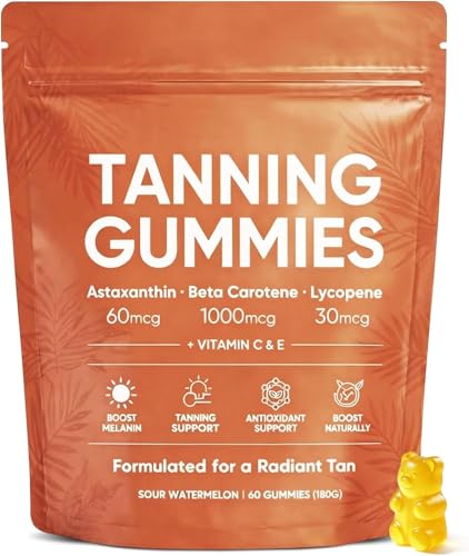Skin Tanning Gummies 2026 Best Tanning Gummies Skin Radiance & Hydration for Natural Looking Glow 60 Count Fast Tan Without Sun Get a Natural Goldenglow from Within