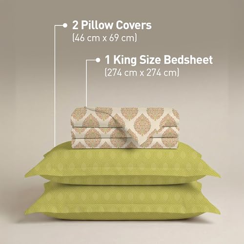 Image of MYTRIDENT Soft Comfort Bedsheet for Double Bed, 100% Cotton Bedsheet, Soft and Breathable, King Size Bedsheet with 2 Pillow Covers - Soft Paisley