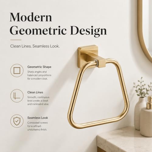 Image of Brushed Gold Towel Ring for Bathroom, Kitchen Bath Towel Holder Hangers Wall Mount Heavy Duty Stainless Steel