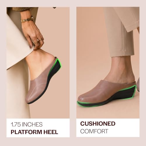 Image of FAUSTO Women Formal Back Open Platform Wedge Heel Slip‑On Mule Shoes | Stylish Office Footwear | Comfortable Fashion Shoes