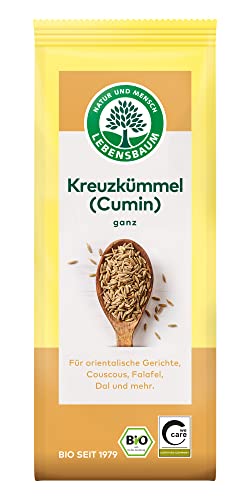 LEBENSBAUM Gewürze Kreuzkümmel (Cumin) ganz, Bio-Gewürz ideal für die orientalische Küche, aromatischer, ganzer Kreuzkümmel, 40 g