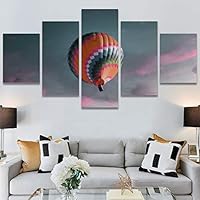 SIGNWIN 5 Panel Canvas Wall Art Modern Art Expressive Hot Air Balloon Minimalist Multicolor Photography Transportation for Home Decorations Ready to Hang - 60