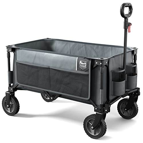 Timber Ridge Collapsible Wagon Cart, Heavy Duty Foldable Garden Cart With Side Pocket And Cup Holders, Folding Utility Wagon For Garden, Sports, Shopping And Camping, Gray #TOP6