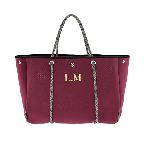 Sac à main en néoprène bordeaux pour femme | Grand tote bag étanche en tissu de taille unique