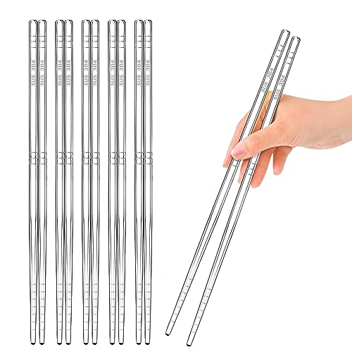 5 Pairs Quality Metal Chopsticks Reusable Dishwasher Safe, Silver Non-Slip Stainless Steel Chop Sticks Gift Set Mirror-Polished, Lightweight Easy-to-Use Chopsticks for Asian Dishes Noodles Dumplings