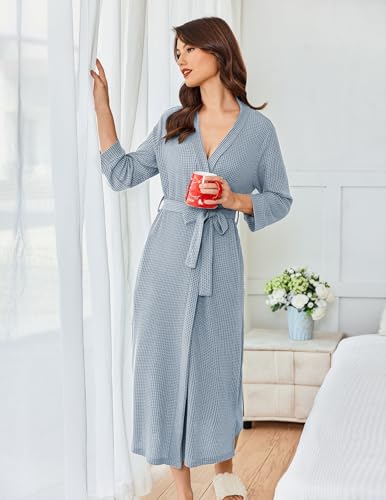Image of Ekouaer Women's Robe Long Waffle Knit Bathrobe Lightweight Soft Kimono Robes Loungewear S-XXL