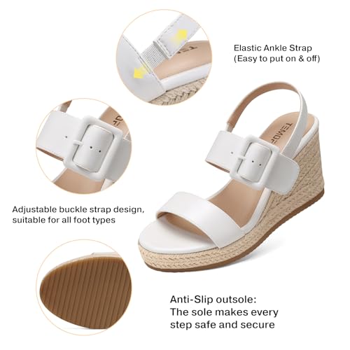 Image of TEMOFON Espadrilles Wedge Sandals for Women: Slip On Elastic Ankle Strap Platform Sandals Dressy Comfortable Summer Wedges Heels Shoes