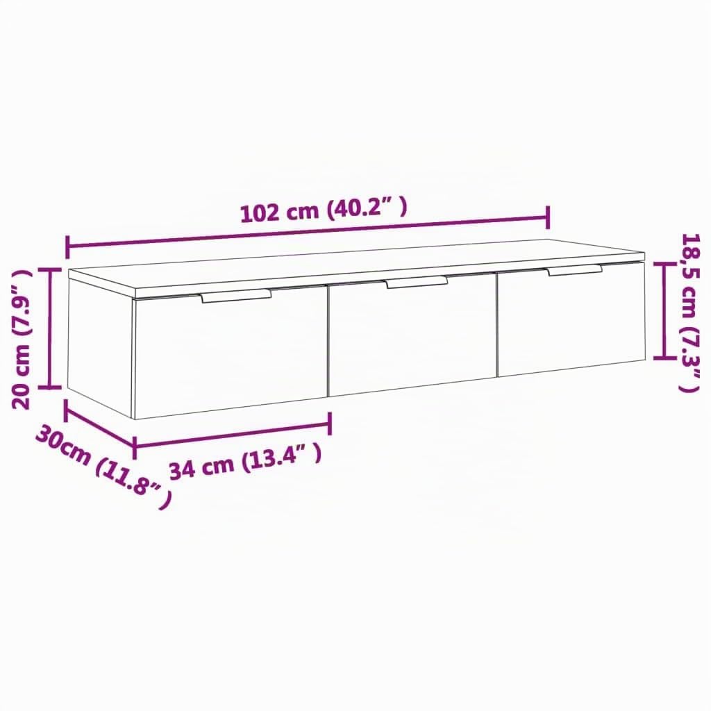 vidaXL Wandschrank TV Schrank Hängeschrank Fernsehschrank Lowboard Fernsehtisch HiFi TV Möbel Wohnzimmer Sonoma-Eiche 102x30x20cm Holzwerkstoff