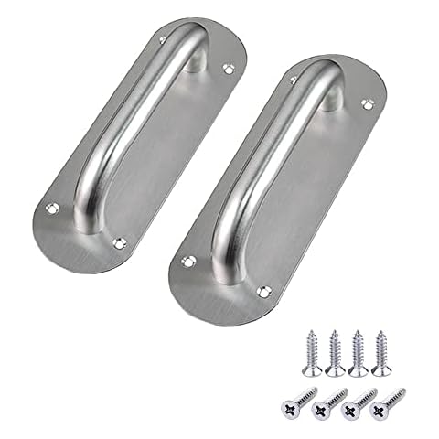 Songying 2Pcs Pull Push Door Plate Handle 8inch Stainless Steel Heavy Duty Barn Door Pull for Shed Commercial Fire Door with Mounting Screws (Oval,Silver, 200x65mm) Cover