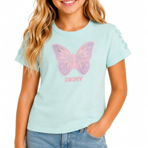 Image of DKNY Girls Tshirt Cotton Blend Short Sleeve Crewneck Graphic Fashion Tee