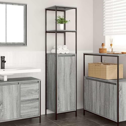 Gecheer Mueble de baño con estantes Gris Sonoma 36x35x165 cm,Columna Baño,Armario Baño,Armario Multiusos,Mueble Auxiliar Baño