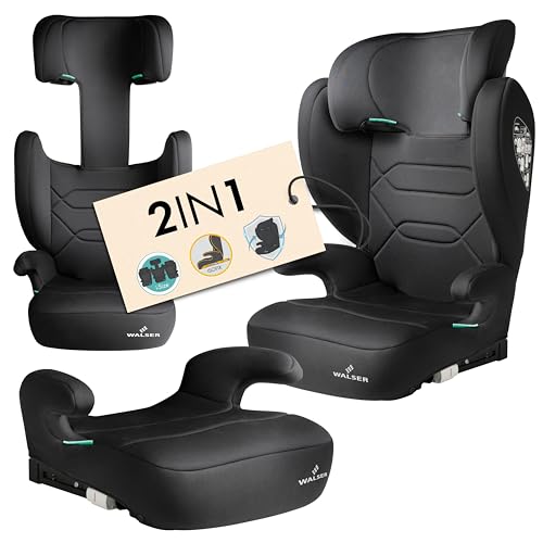 WALSER Seggiolino auto Premium Numa, rialzo bambino 2in1 ISOFIX schienale rimovibile + poggiatesta regolabile 3-8 anni 100-150 cm ultima normativa ECE R 129, rialzo auto nero