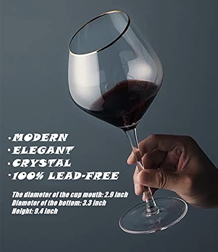 Gold Rimmed Large Red Wine Glasses,No-Lead Hand-Blown Long Stem Goblet Crystal Wine Glass Set Of 4,Unique Elegant Stemware For Wine Tasting Wedding Christmas With Great Gift Box-18 Oz,Clear #TOP4