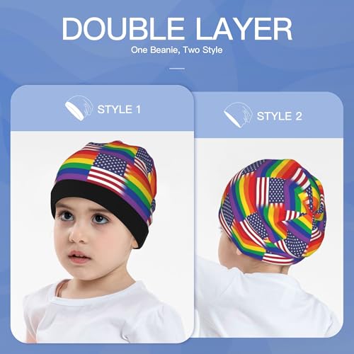 American Gay Rainbow Flag Kids Leisure Elastic Knitted Hat Junior Large Size Knit Cap Child Beanie3
