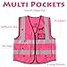 Funnysoft 2 Pcs Safety Vest High Visibility Reflective Horse Riding Vests with Pockets and Zipper for Men Women Equestrian (Pink)