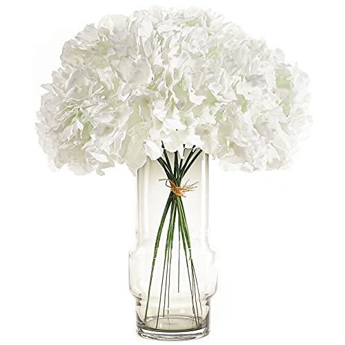 PartyWoo Hydrangea Artificial Flowers, 10 pcs Artificial Silk Flowers with Stems, Fake Flowers, White Artificial Plants & Flowers for Decoration, Wedding Centerpieces Bouquets, Home Office Room Decor