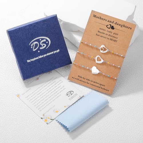 Image of DS Mother Daughter Bracelets Set,18K Gold Plated Stainless Steel Heart Jewelry for Women Girls,Mothers Day Gifts for Mom /Daughter,Adjustable Matching Bracelets for Mommy and Me gift box packaging