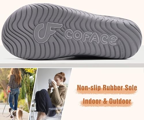 Image of COFACE Women's Arch Support Memory Foam House Slippers Ladies Warm Fuzzy Faux Fur Collar Winter Moccasin Shoes with Orthotic Plantar Fasciitis Indoor Outdoor Grey Size 11