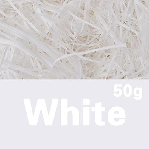50 g zerkleinertes Seidenpapier, Shred Seidenpapier, Stroh für Gastgeschenke, Raffia Korb für Geschenke, Füllmaterial, Geschenkverpackung, Dekoration für Partys, Weiß
