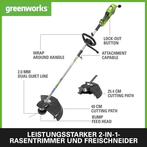 Bild 1 - Greenworks Elektro-Rasentrimmer 230V 1200W 40cm Schnittbreite 2mm Faden/Messer, Verstellbarer Zusatzgriff, Ergonomisches Leichtgewicht GST1246