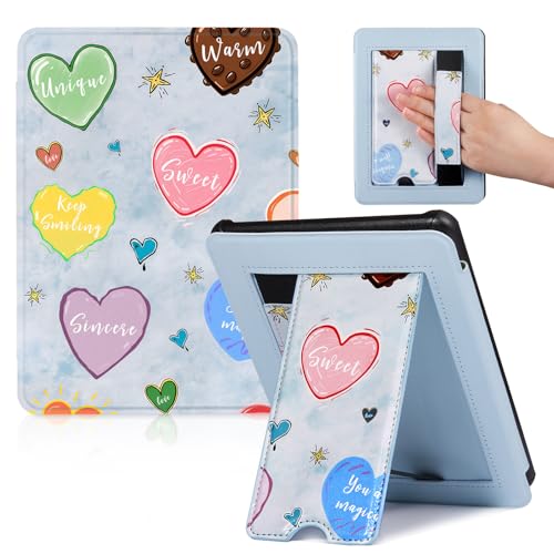 Image of CoBak Lightweight Stand Cute Case for 7 inch Kindle Paperwhite 12th Gen 2024 and Kindle Colorsoft with Right Hand Strap - Compatible with iPhone MagSafe, for Samsung /Anker Wireless Charging Pads