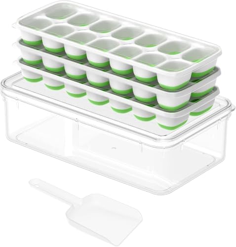 Image of ChefAide Ice Cube Tray with Lid and Bin,3 Pack Ice Cube Trays for Freezer