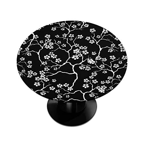 Mantel redondo ajustable chino flor de ciruelo redondo cubierta de mesa con borde elástico impermeable lavable para mesa de 36 a 42 pulgadas de diámetro