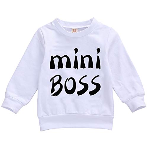 Unisex Baby Boys Girls Long Sleeve Letters Print Pullover Hoodie Sweatshirt Top (6-12 Months, White mini boss)