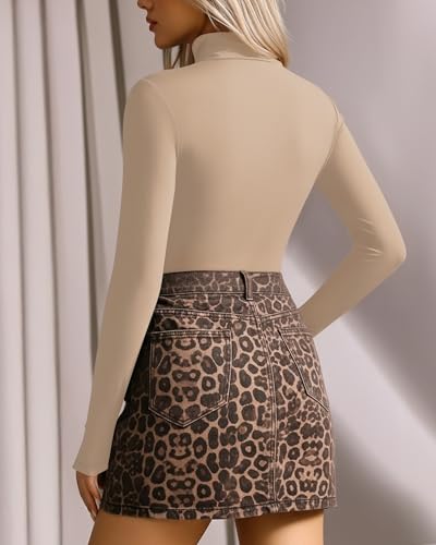 Image of MANGOPOP Women's Mock Turtle Neck Long Sleeve Tops Bodysuit Jumpsuit