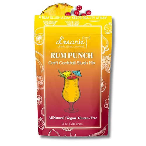 Frozen Cocktail Drink Mix - Makes 10 Rum Punch Slushies - Drink Powder Pouches for Alcohol - All Natural Low Sugar Mixer, No Blender Needed