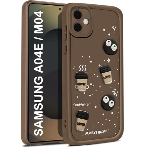 Image of Bintage Cute Fun Taddy Cartoon 3D Ball Bear Milk Cake Coffee Silicon Case Full Body & Camera Protection Back Cover Compatible for Samsung Galaxy A04E - 4G - Brown