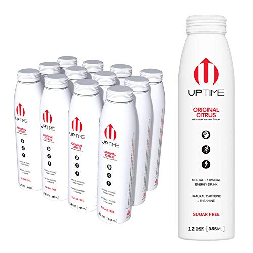 UPTIME Original Citrus Zero Sugar (12 Pack), Premium Energy Drink, 12 oz Bottles, Natural Caffeine, Sparkling, Natural Flavors